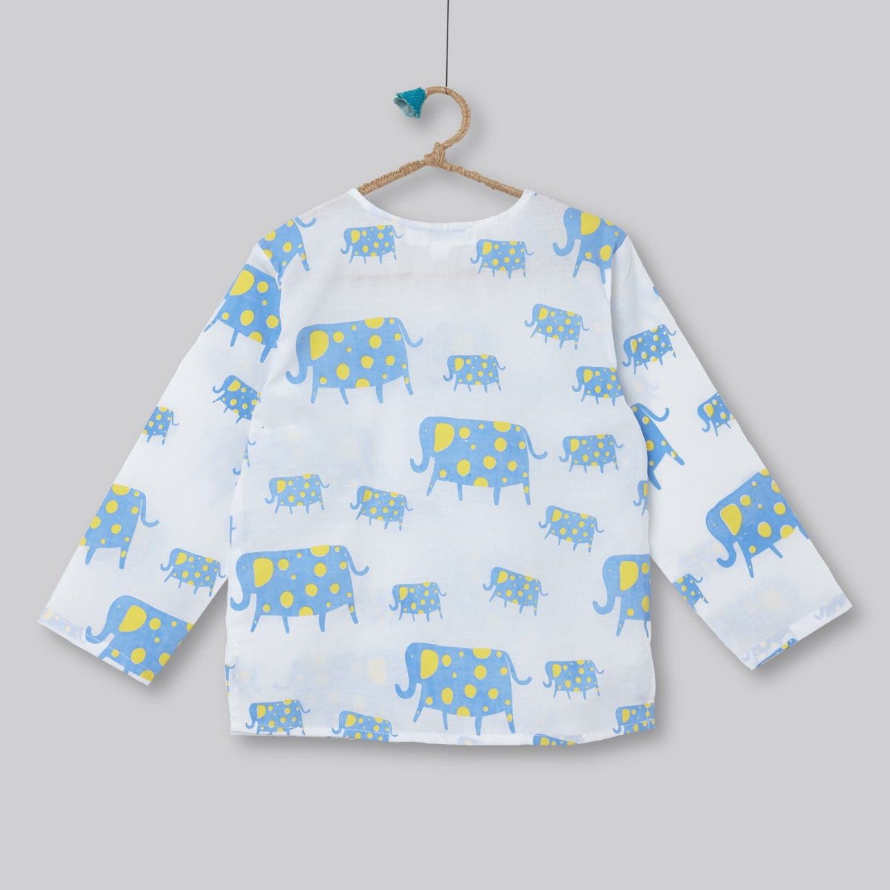 A Parade of Elephants - Kurta Pyjama Set in Blue and Yellow