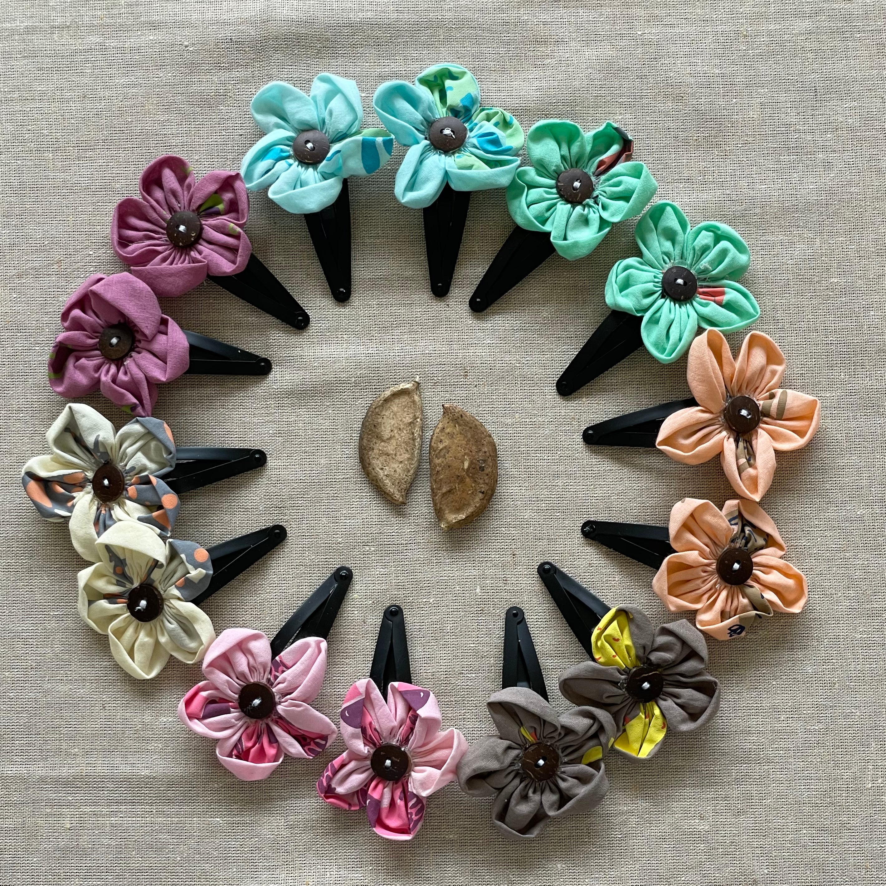 Wildflower Hair Grips in colour base -Round edged (set 0f 2 clips)