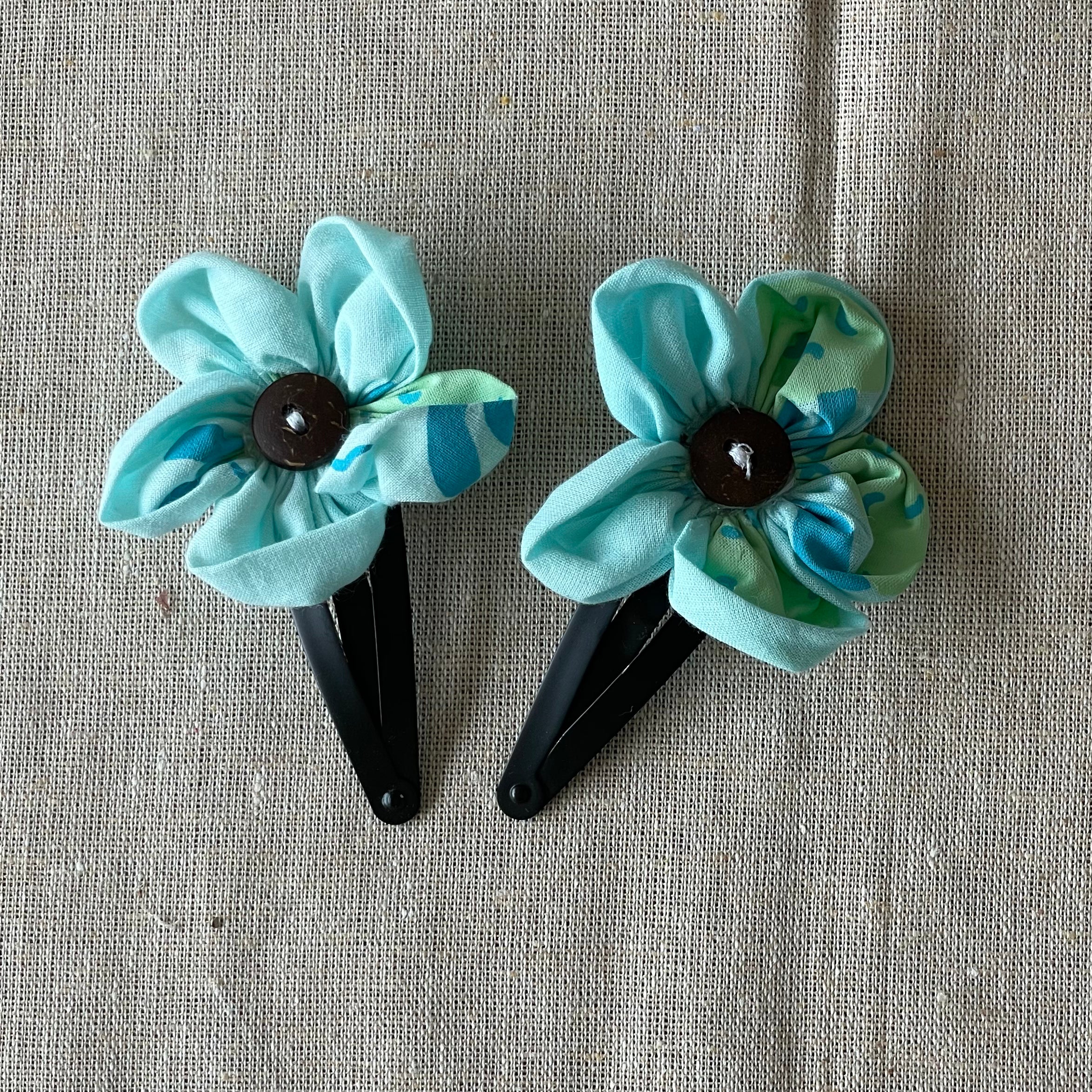 Wildflower Hair Grips in colour base -Round edged (set 0f 2 clips)