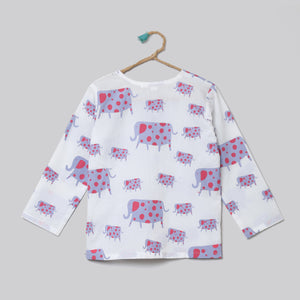 'A Parade of Elephants'  Kurta Pyjama Set in mauve and dark pink